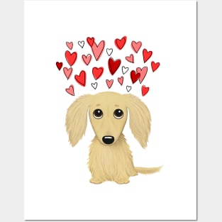 Cute Dog | Longhaired Cream Dachshund with Hearts Posters and Art